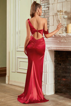 One Shoulder Red Prom Dress with Ruffles