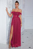 Load image into Gallery viewer, Sparkly Fuchsia Off The Shoulder Prom Dress with Slit