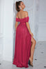 Load image into Gallery viewer, Sparkly Fuchsia Off The Shoulder Prom Dress with Slit