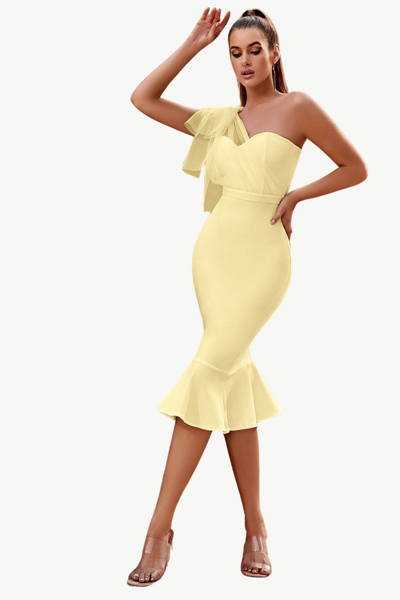 Load image into Gallery viewer, Pink One Shoulder Mermaid Midi Cocktail Dress