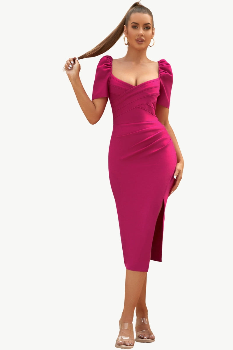 Load image into Gallery viewer, Fuchsia Bodycon Midi Party Dress with Split