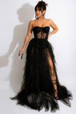 Tulle Sweetheart Black Prom Dress with Slit