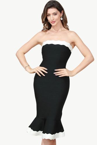 Black Strapless Knee Length Cocktail Dress