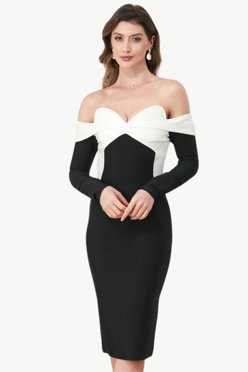 Off The Shoulder Black Party Dress with Sleeves