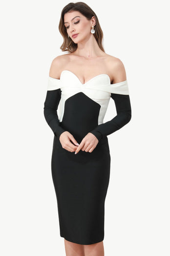 Off The Shoulder Black Party Dress with Sleeves