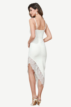 White Sheath Party Dress with Lace