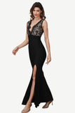 Deep V-Neck Black Formal Dress with Lace