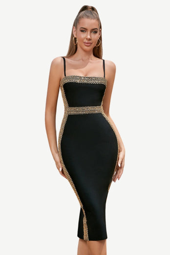 Black Golden Spaghetti Straps Cocktail Dress