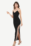 Spaghetti Straps Black Party Dress with Fringes