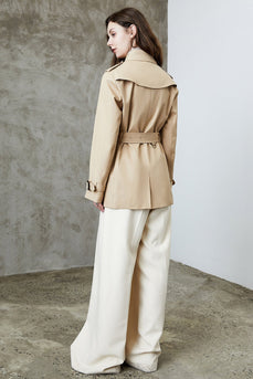 Khaki Double Breasted Short Trench Coat with Belt