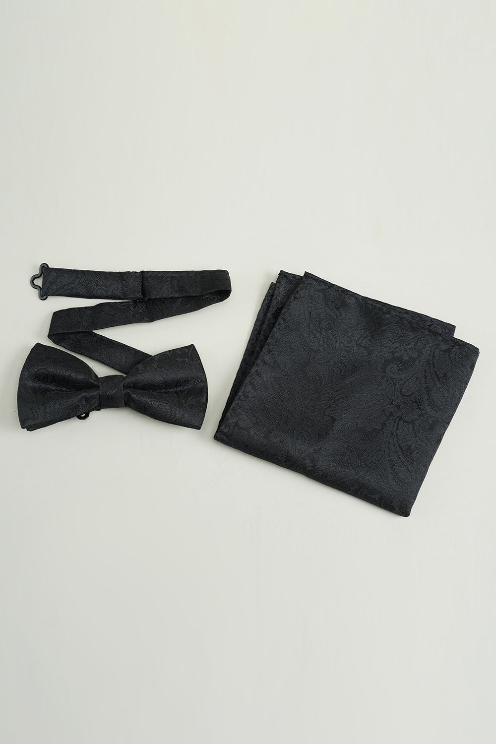 Black Jacquard Satin Bow Tie Pocket Square Set