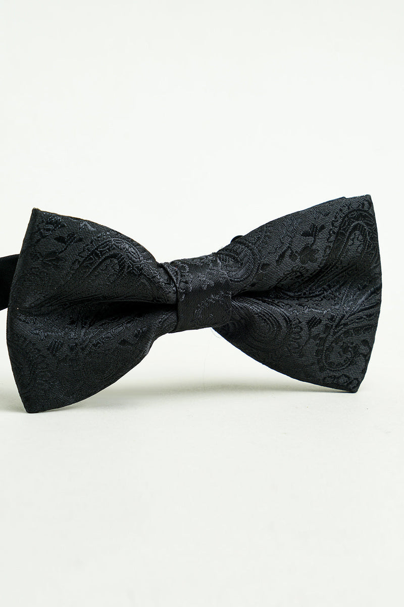 Load image into Gallery viewer, Black Jacquard Satin Bow Tie Pocket Square Set