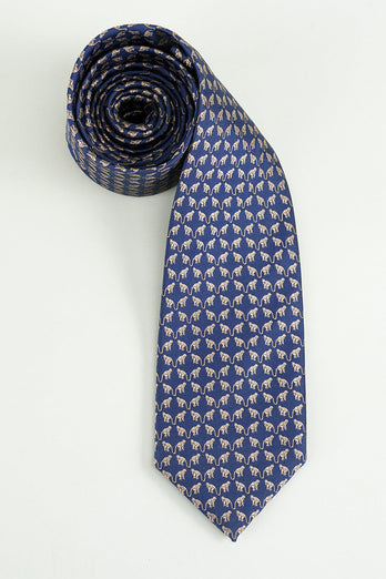 Navy Printed Jacquard Satin Formal Tie