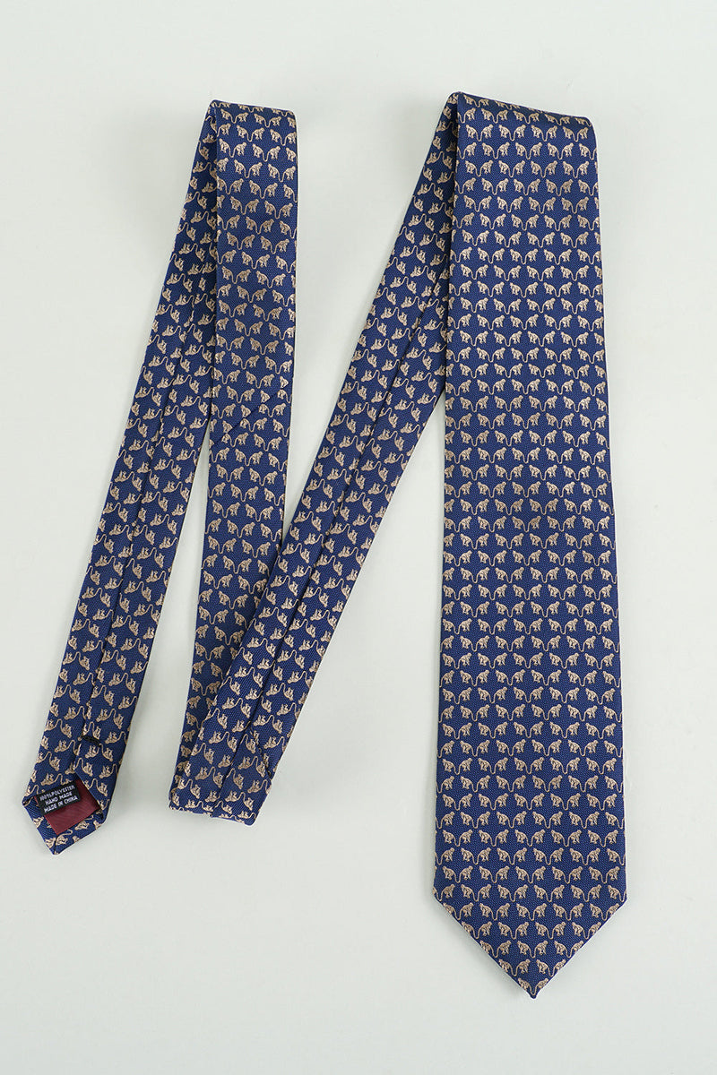 Load image into Gallery viewer, Navy Printed Jacquard Satin Formal Tie