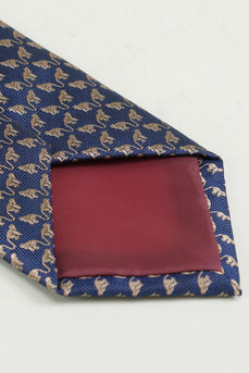 Navy Printed Jacquard Satin Formal Tie