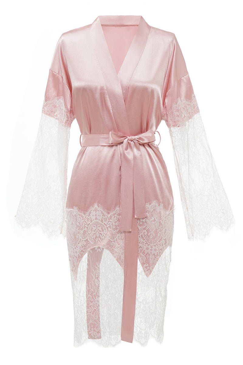 Load image into Gallery viewer, Pink Bridesmaid Robe With Lace