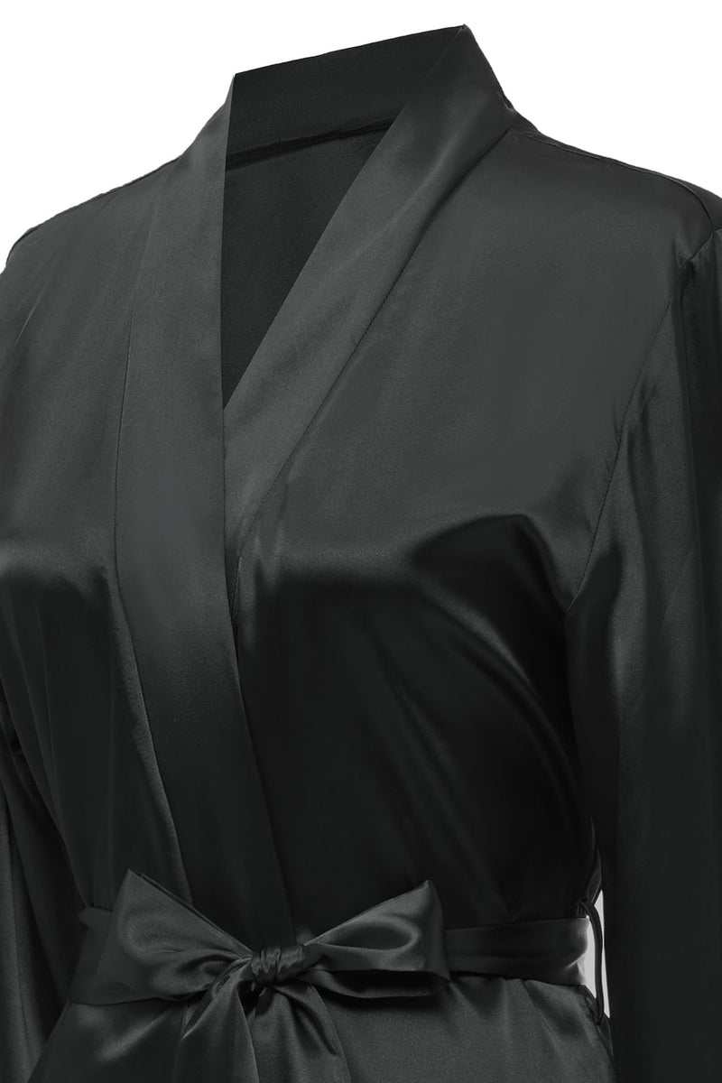 Load image into Gallery viewer, Black Bridesamaid Robe With Lace