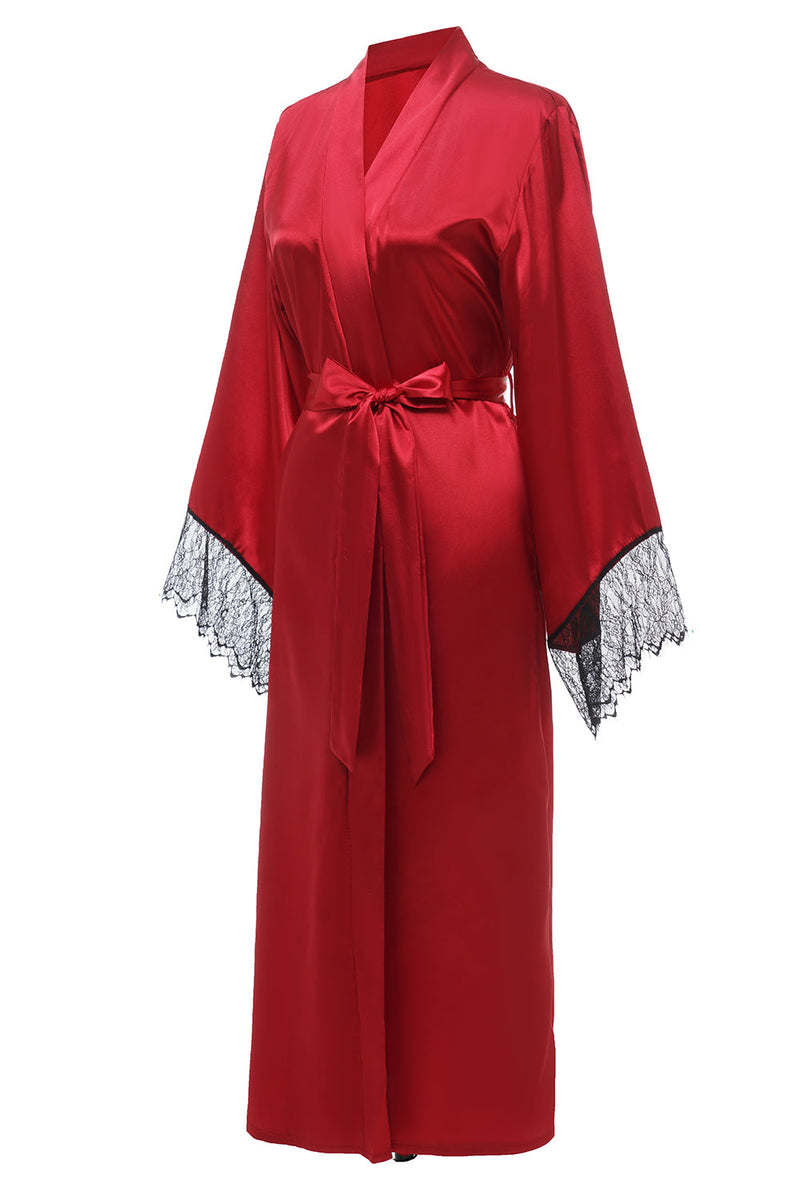 Load image into Gallery viewer, Dark Red Bridesamaid Robe With Lace