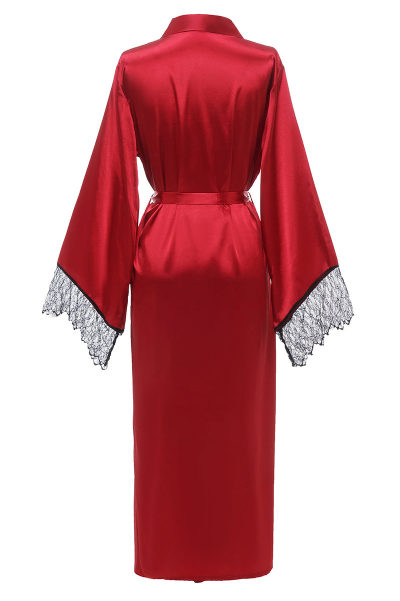 Load image into Gallery viewer, Dark Red Bridesamaid Robe With Lace