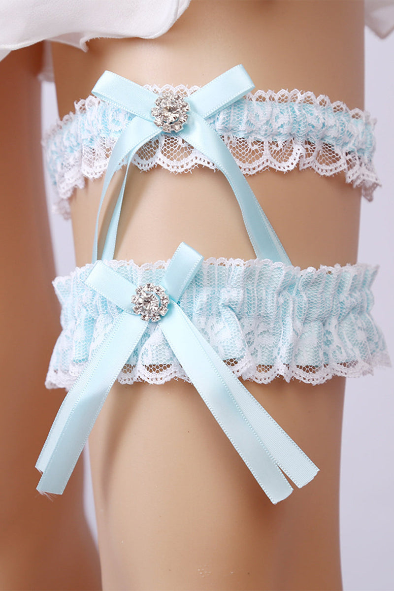 Load image into Gallery viewer, Light Blue Lace Beaded Wedding Garter Belt Set