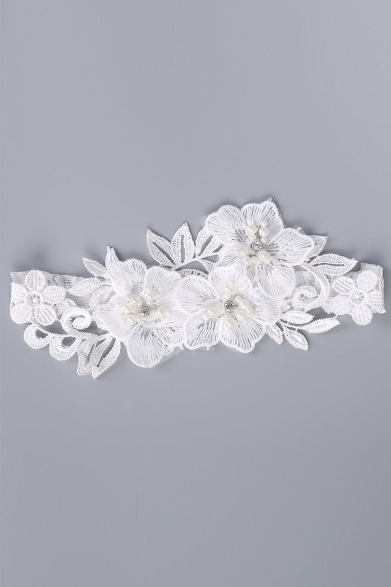 Load image into Gallery viewer, White Lace Flowers Beaded Wedding Garter