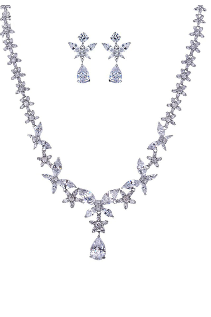 Load image into Gallery viewer, Royal Blue Butterfly Crystal Drop Earrings Necklace Jewelry Set