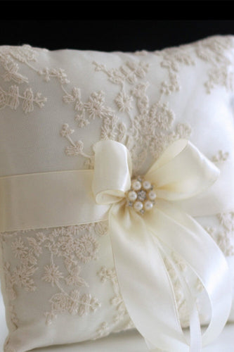 Ivory Lace Pearl Bowknot Ring Bearer Pillow