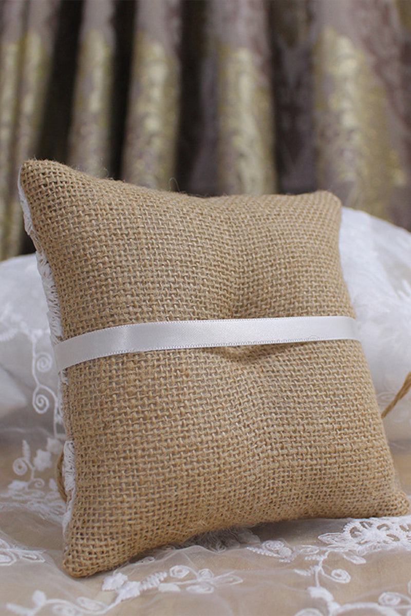 Load image into Gallery viewer, Grey Linen Lace Bowknot Ring Bearer Pillow