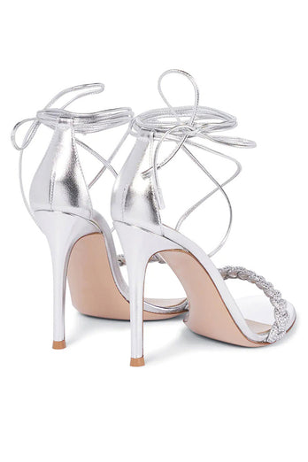 Silver Lace Up High Heels