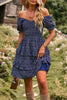 Load image into Gallery viewer, Off the Shoulder Black Floral Print Summer Dress
