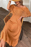 Orange Hollow Out Maxi Boho Dress