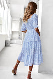 Square Neck Blue Floral Printed Summer Dress