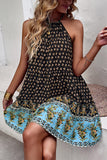 Halter Neck Bohemian Style Printed Green Summer Dress