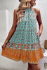 Load image into Gallery viewer, Halter Neck Bohemian Style Printed Green Summer Dress