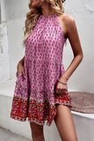 Halter Neck Bohemian Style Printed Green Summer Dress