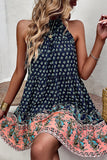 Halter Neck Bohemian Style Printed Green Summer Dress