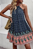 Halter Neck Bohemian Style Printed Green Summer Dress