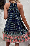 Halter Neck Bohemian Style Printed Green Summer Dress