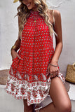 Halter Neck Bohemian Style Printed Green Summer Dress