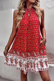 Halter Neck Bohemian Style Printed Green Summer Dress