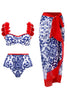 Load image into Gallery viewer, 3 Piece Blue and White Porcelain Printing Swimwear Set with Beach Dress