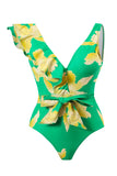 Two Piece Printed Green Bikini Set with Beach Skirt