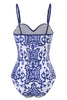 Load image into Gallery viewer, Blue and White Porcelain Printing High Waist One Piece Swimwear