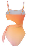 High Waist Orange One Piece Swimwear with Cut Out