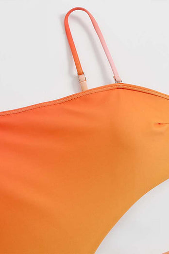 High Waist Orange One Piece Swimwear with Cut Out