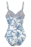 Blue Printed High Waist One Piece Swimwear