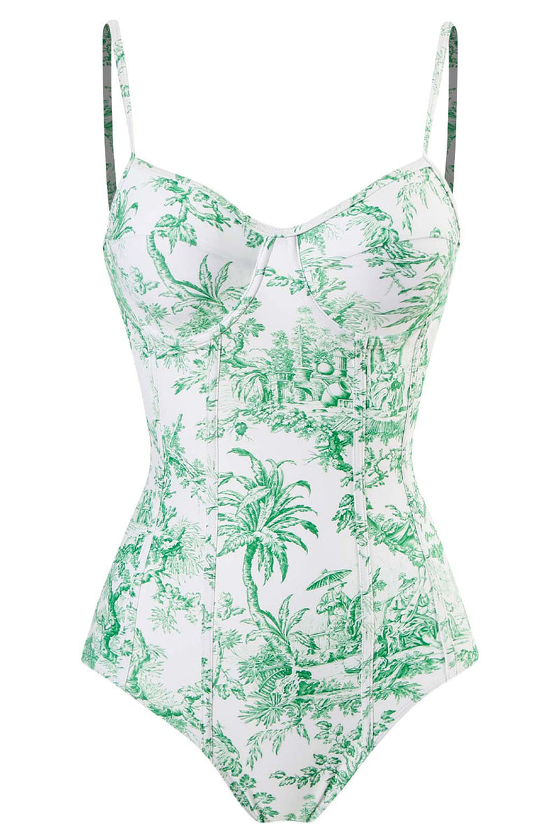 Load image into Gallery viewer, Blue Printed High Waist One Piece Swimwear