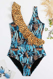 Blue Printed One Piece Swimwear with Ruffles