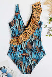 Blue Printed One Piece Swimwear with Ruffles