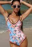 Pink One Piece Flower Printed Swimwear